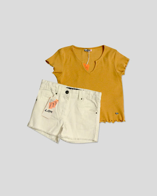 set camiseta con short denim blanco