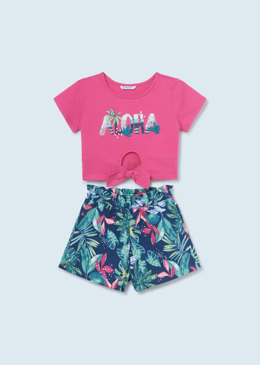 conjunto de playera bugambilia y short a juego para chica.