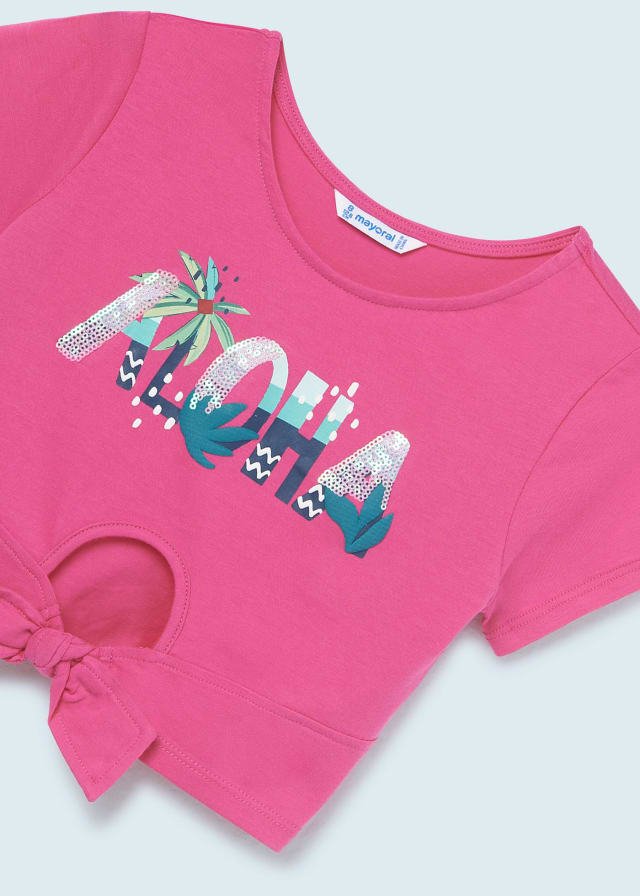 conjunto de playera bugambilia y short a juego para chica.