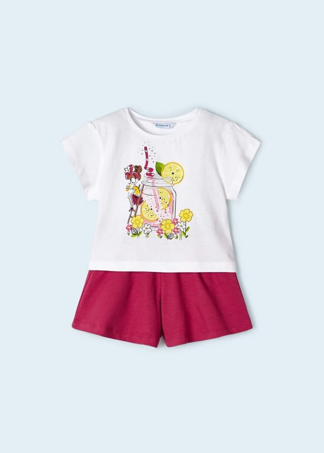 conjunto de playera y short rosa a juego para niña.