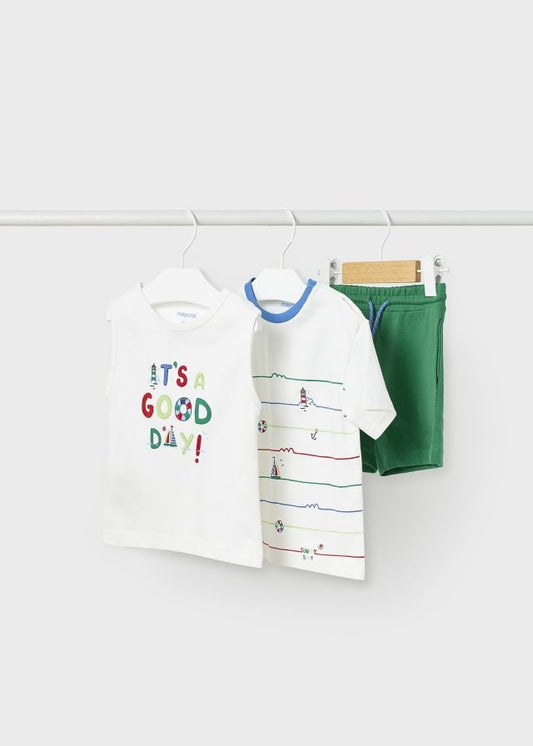 conjunto 3 piezas short y camisetas print good day