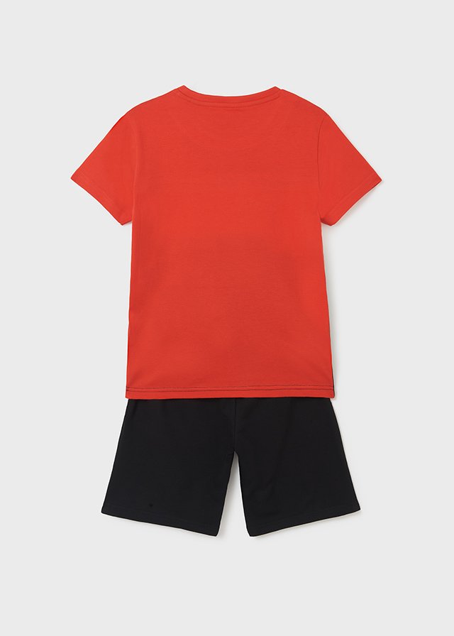 conjunto de short y camiseta colores azul blanco y naranja