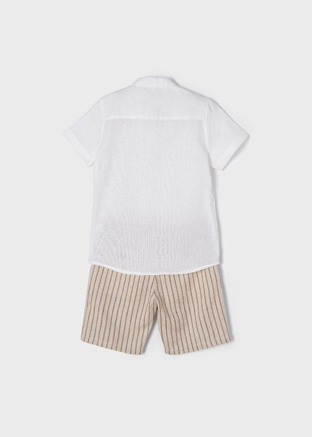 Conjunto bermuda rayas niño, color almendra