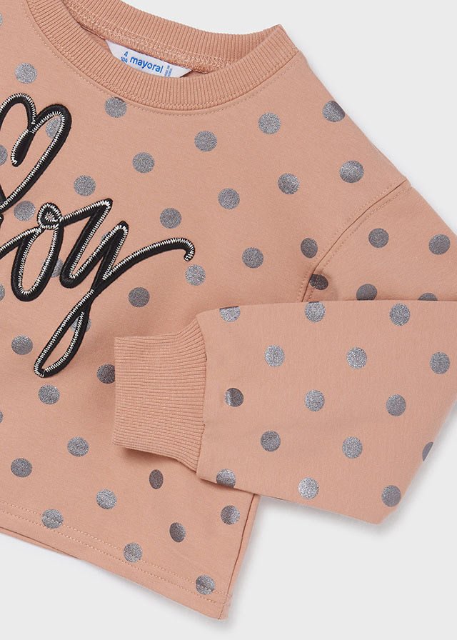 conjunto blusa rosado bolas plata, mayoral. para niña