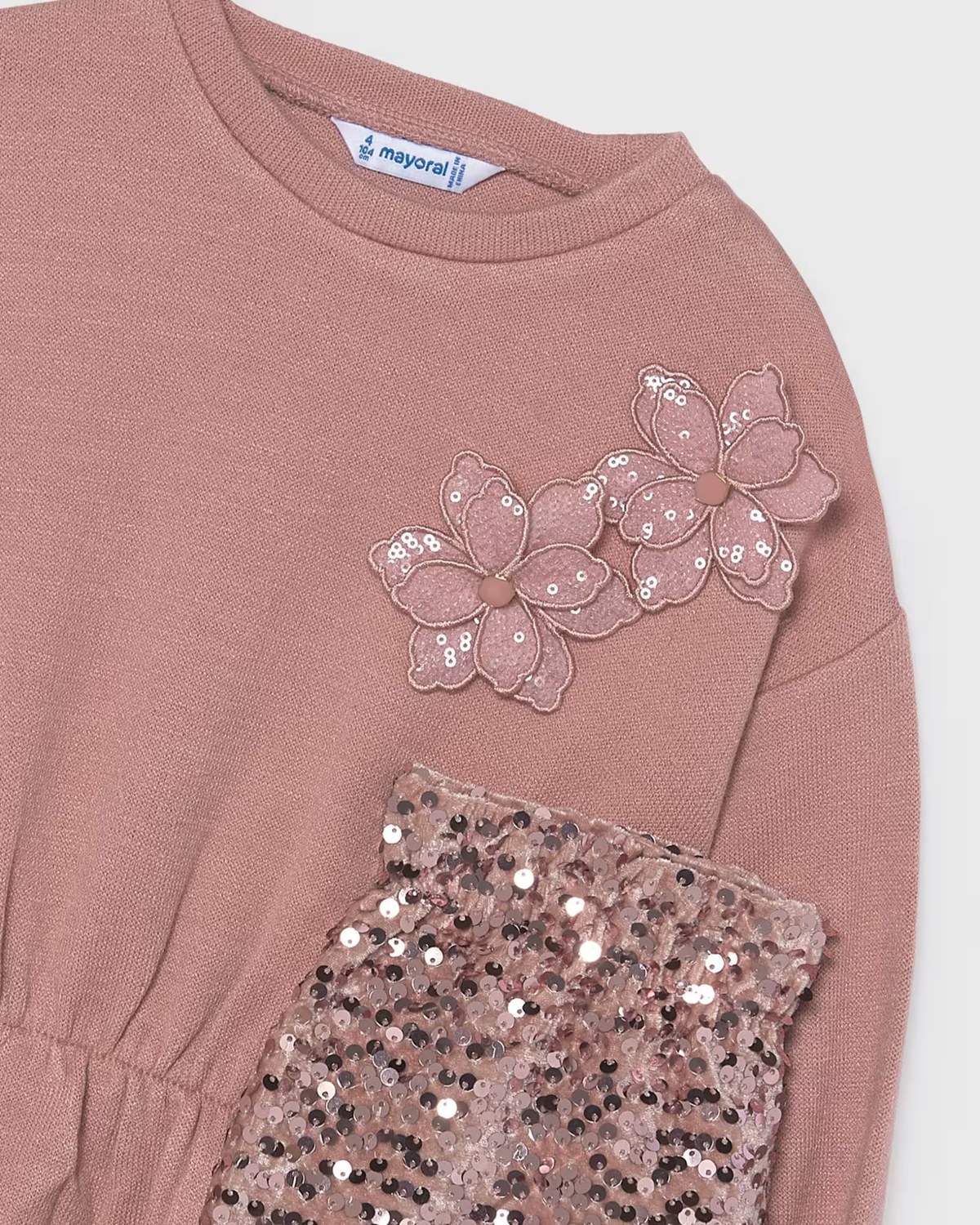 Conjunto jersey + short lentejuela rosa cuarzo