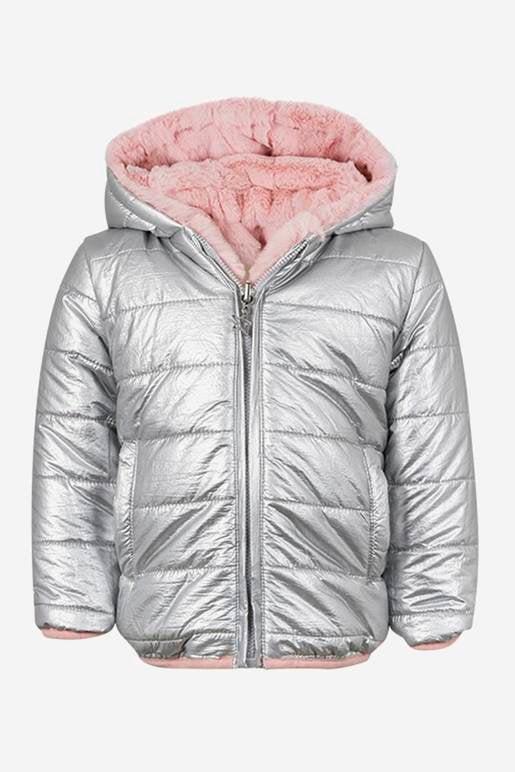 Parka plata ahulado reversible, peliche rosa
