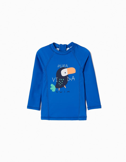 camiseta uv color azul, print tucan pura vida