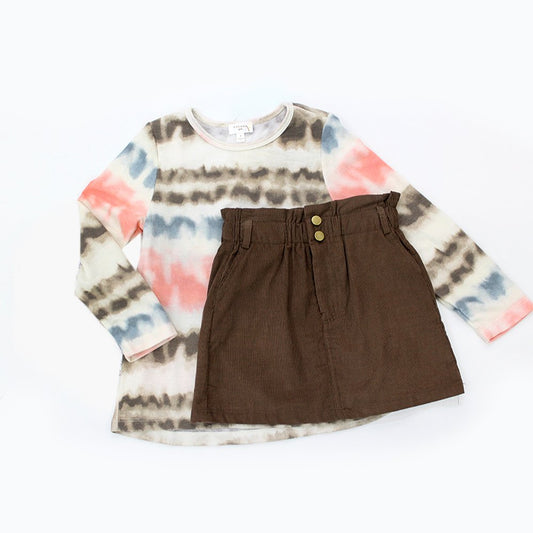 set camiseta tie dye con falda pana cafe