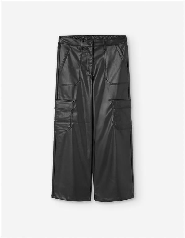 Pantalón cargo polipiel negro