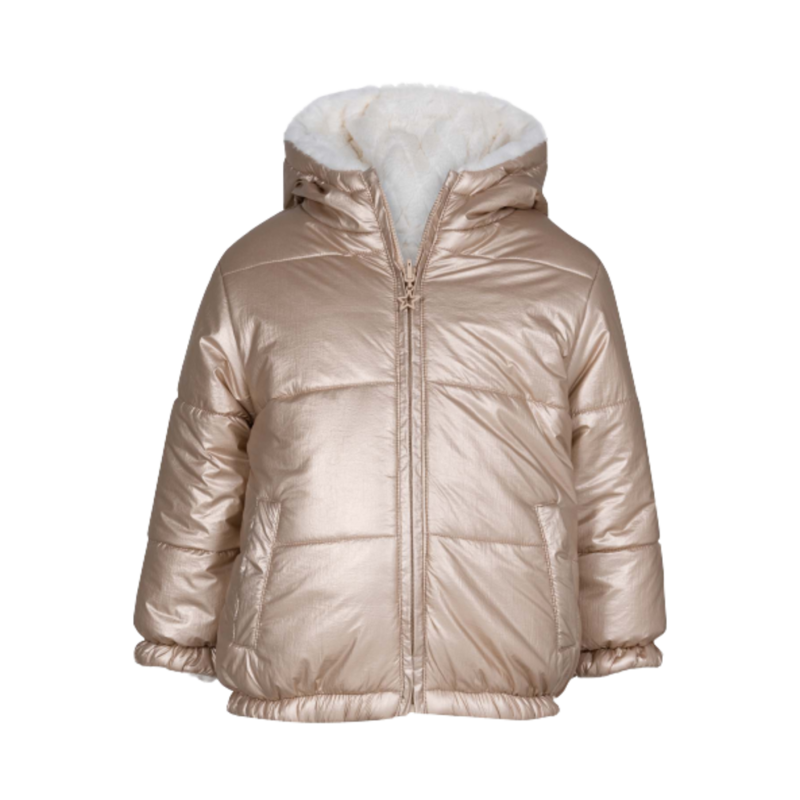 parka reversible dorada interior peluche blanco con capucha