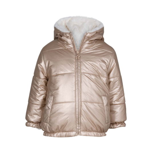 parka reversible dorada interior peluche blanco con capucha
