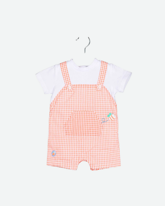 mono corto a cuadros color naranja