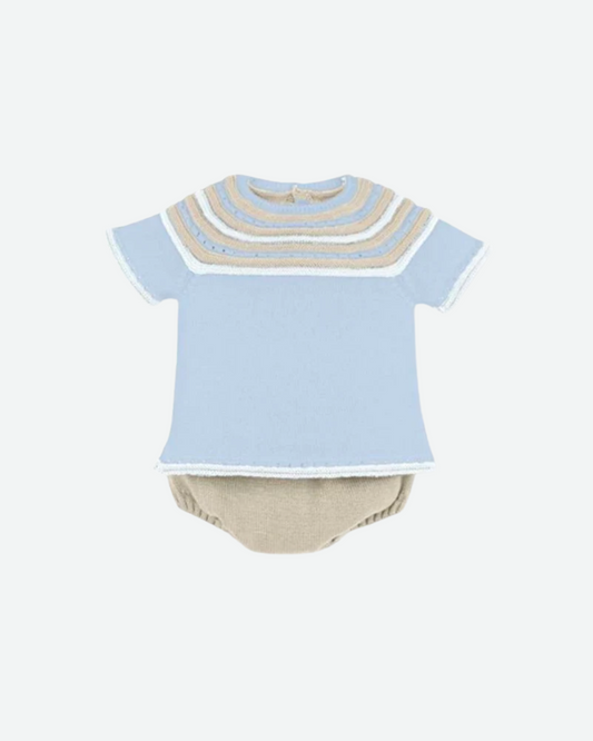 conjunto tejido, blusa nube rayas kaki, calzon kaki