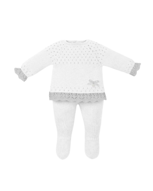 set tejido jersey polaina blanco puntos gris, mac ilusion