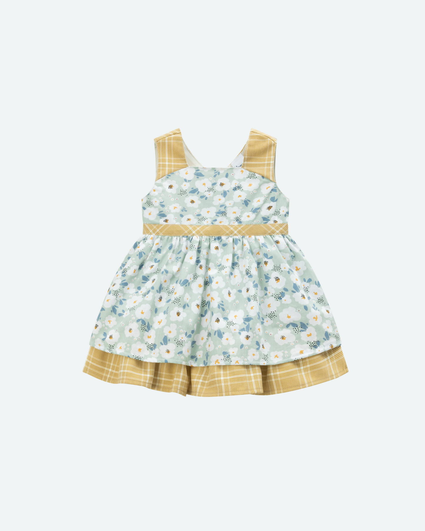 vestido flores verdes con aplicación amarilla