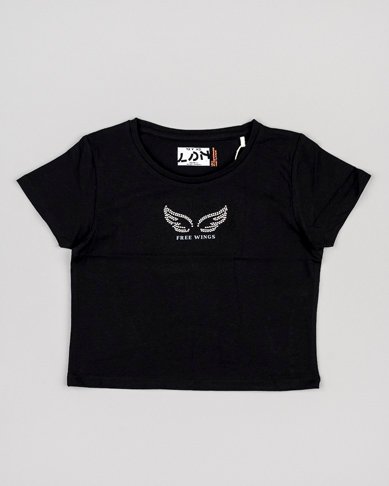 camiseta color negro con alas, free wings