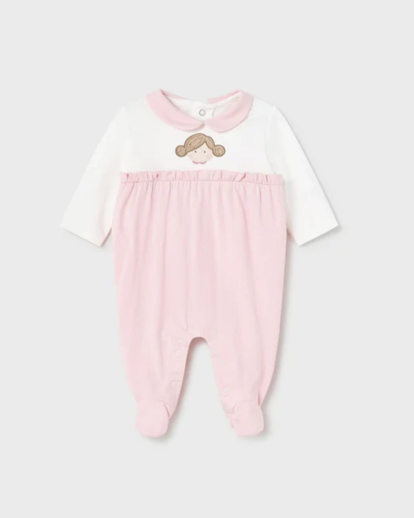 Pelele manga larga rosa con peto blanco, Para niña