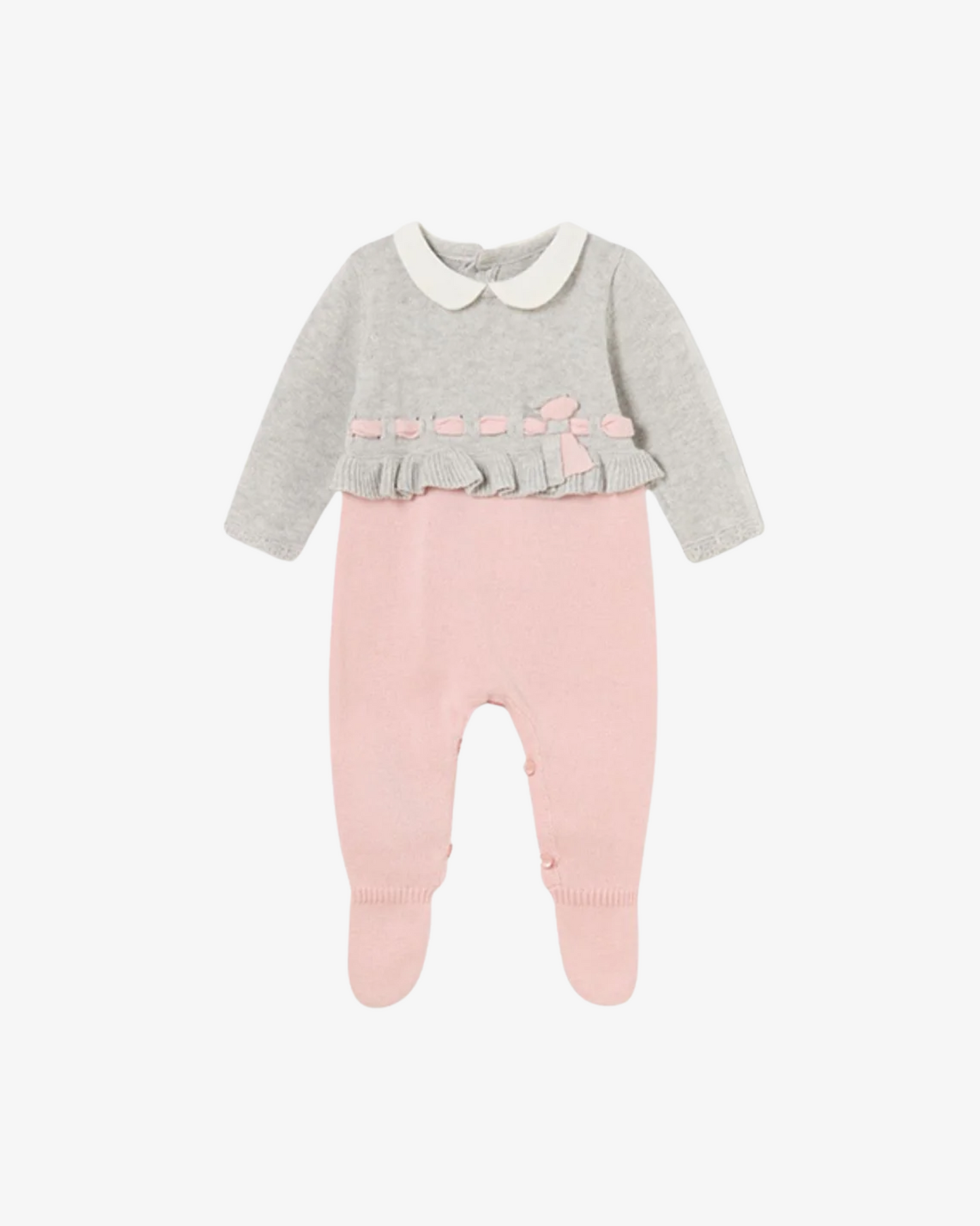 Pelele tricot peto gris y malla rosa