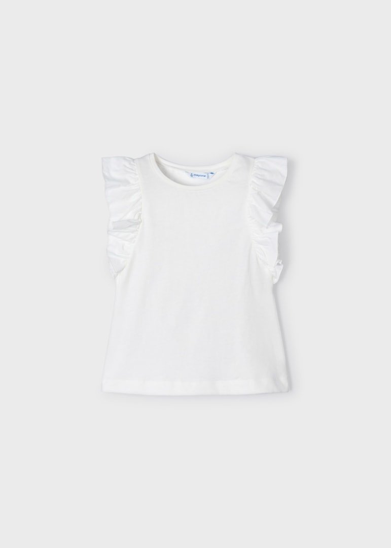playera cuello redondo, manga volada color crudo
