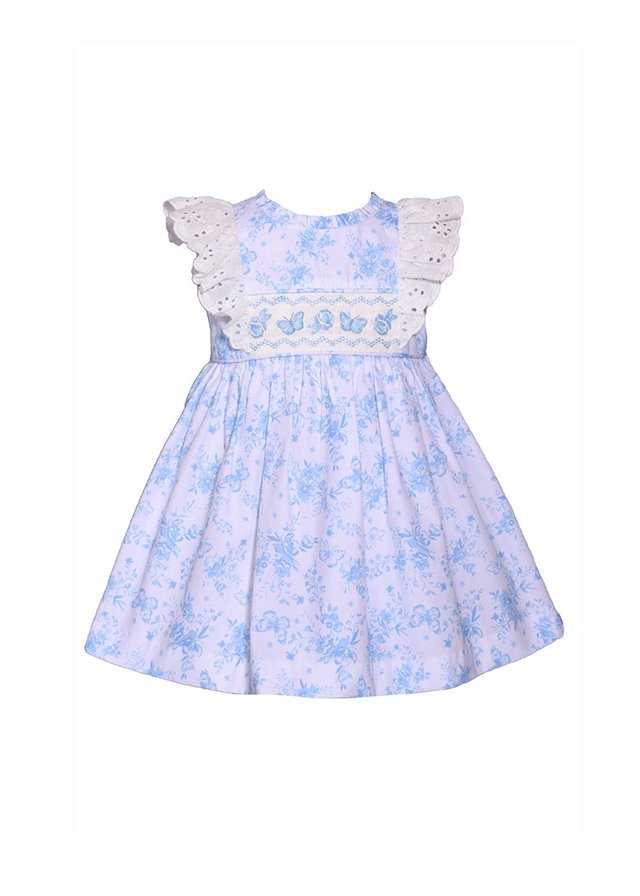 vestido smoke corte español, color azul y blanco