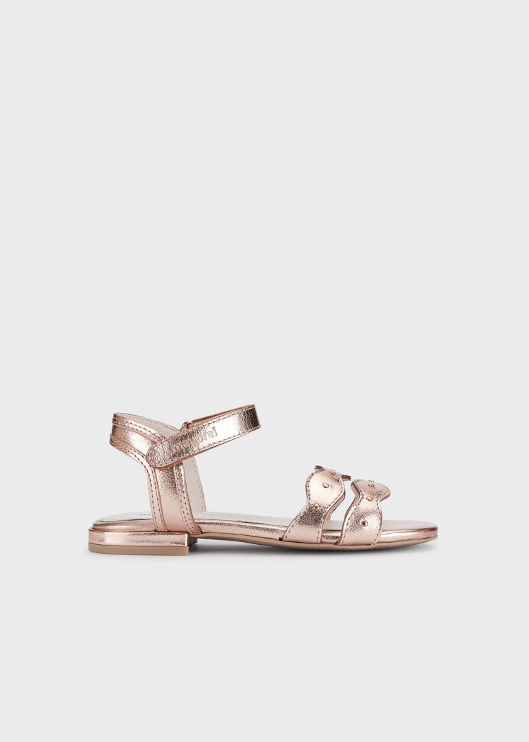 Sandalia oro rosa metalico 2 tiras de ondas velcro