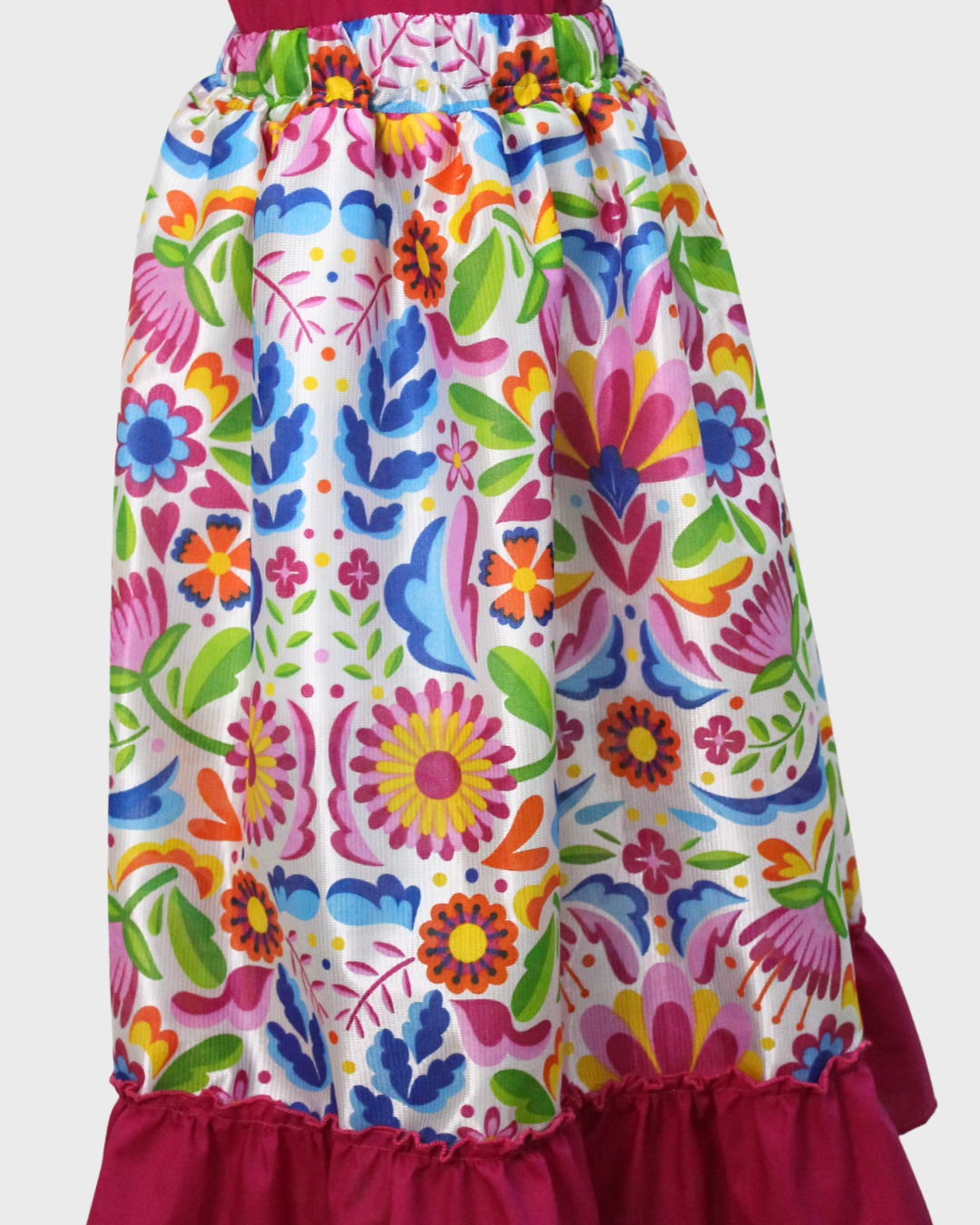 Set Patrio Falda Adelita, Blusa Campesina Color Magenta con Olan