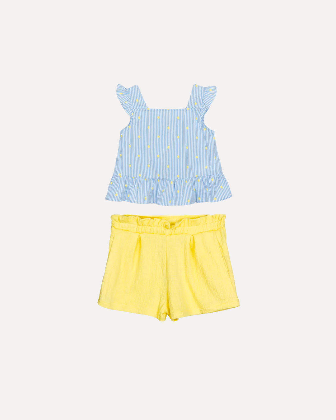 Set Blusa rayas Cielo, Short Amarillo