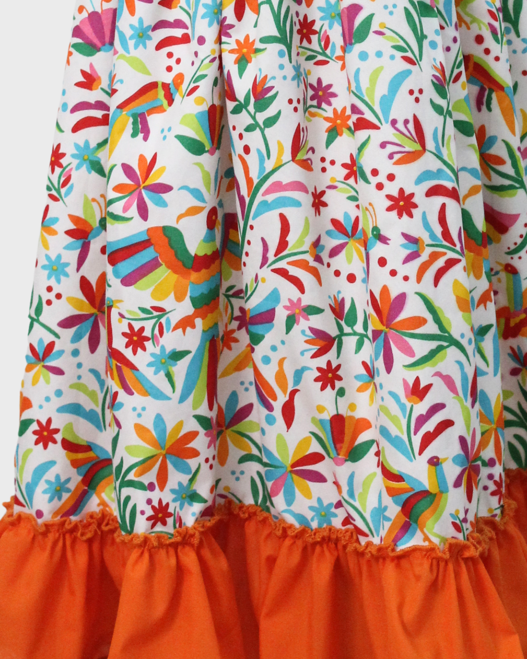 Set Patrio Falda Adelita, Blusa Campesina Color Naranja con Olan