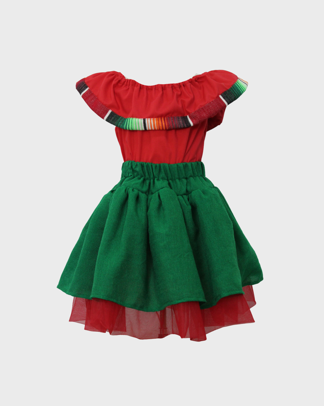Set Patrio Falda Tipo TuTu Cambaya y Blusa Campesina Roja con Olan