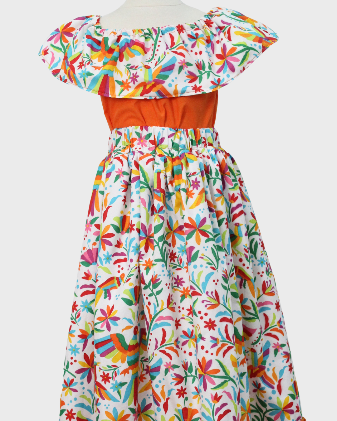 Set Patrio Falda Adelita, Blusa Campesina Color Naranja con Olan