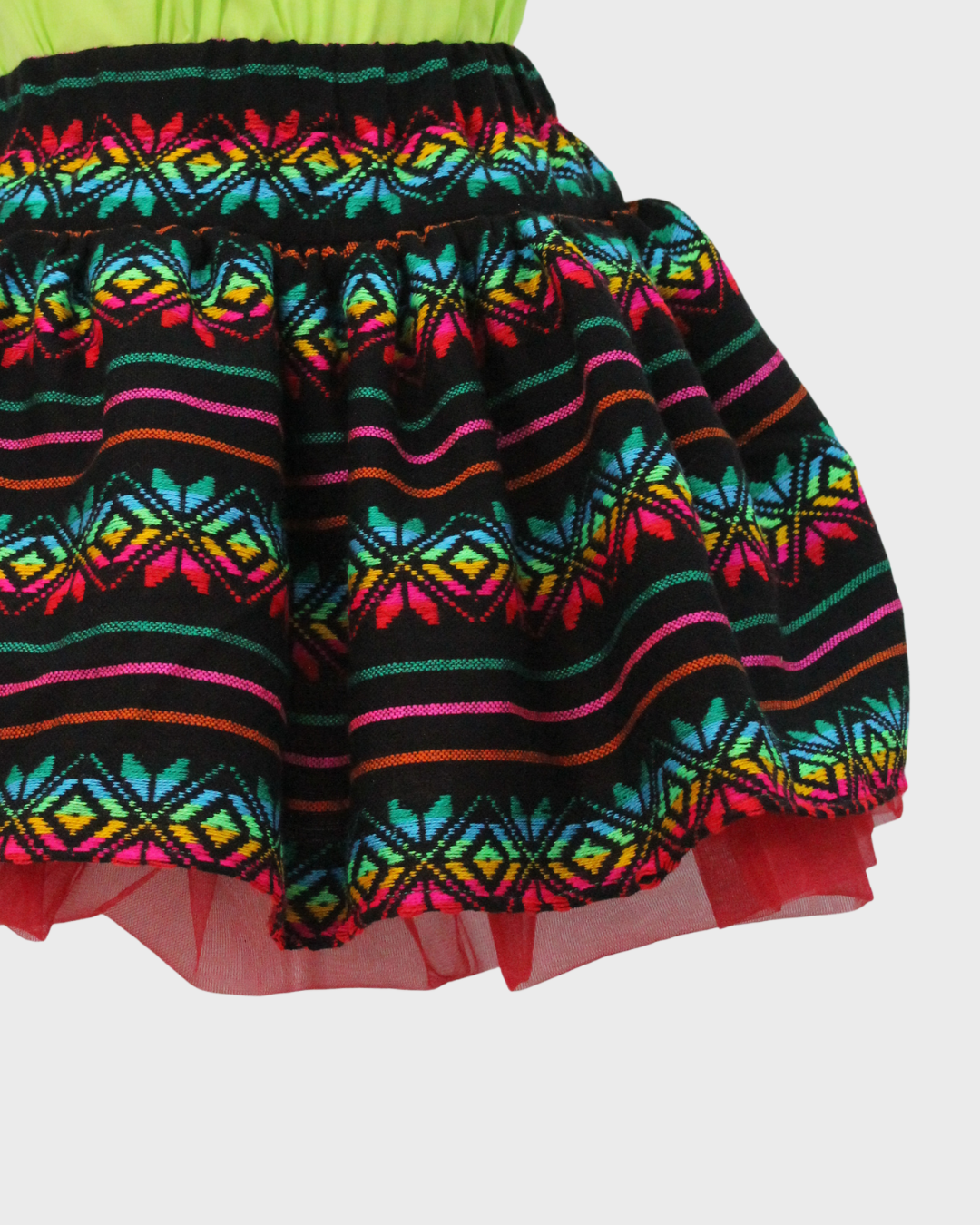 Set Patrio Falda Tipo TuTu Cambaya con Blusa Campesina Verde con Olan Pompones