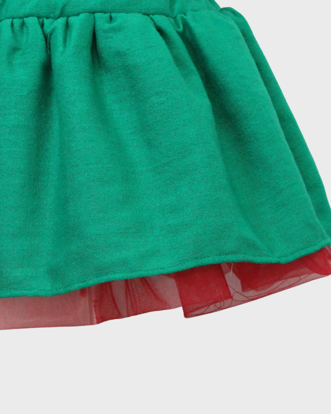 Set Patrio Falda Tipo TuTu Cambaya con Blusa Campesina Roja con Olan Encaje