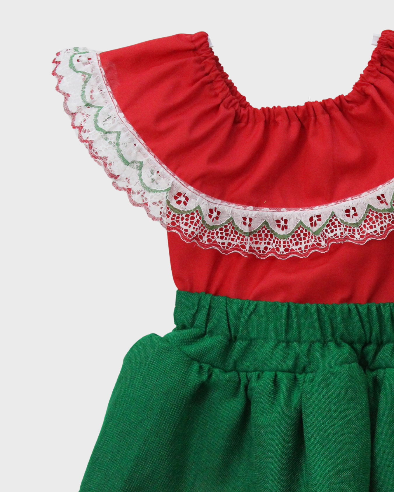 Set Patrio Falda Tipo TuTu Cambaya Naranja y Blusa Campesina roja con olan encaje Blanco