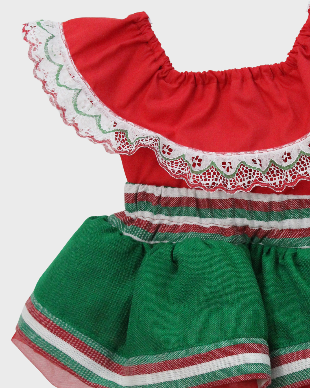 Set Patrio Falda Tipo TuTu Cambaya Naranja y Blusa Campesina rojacon olan encaje blanco