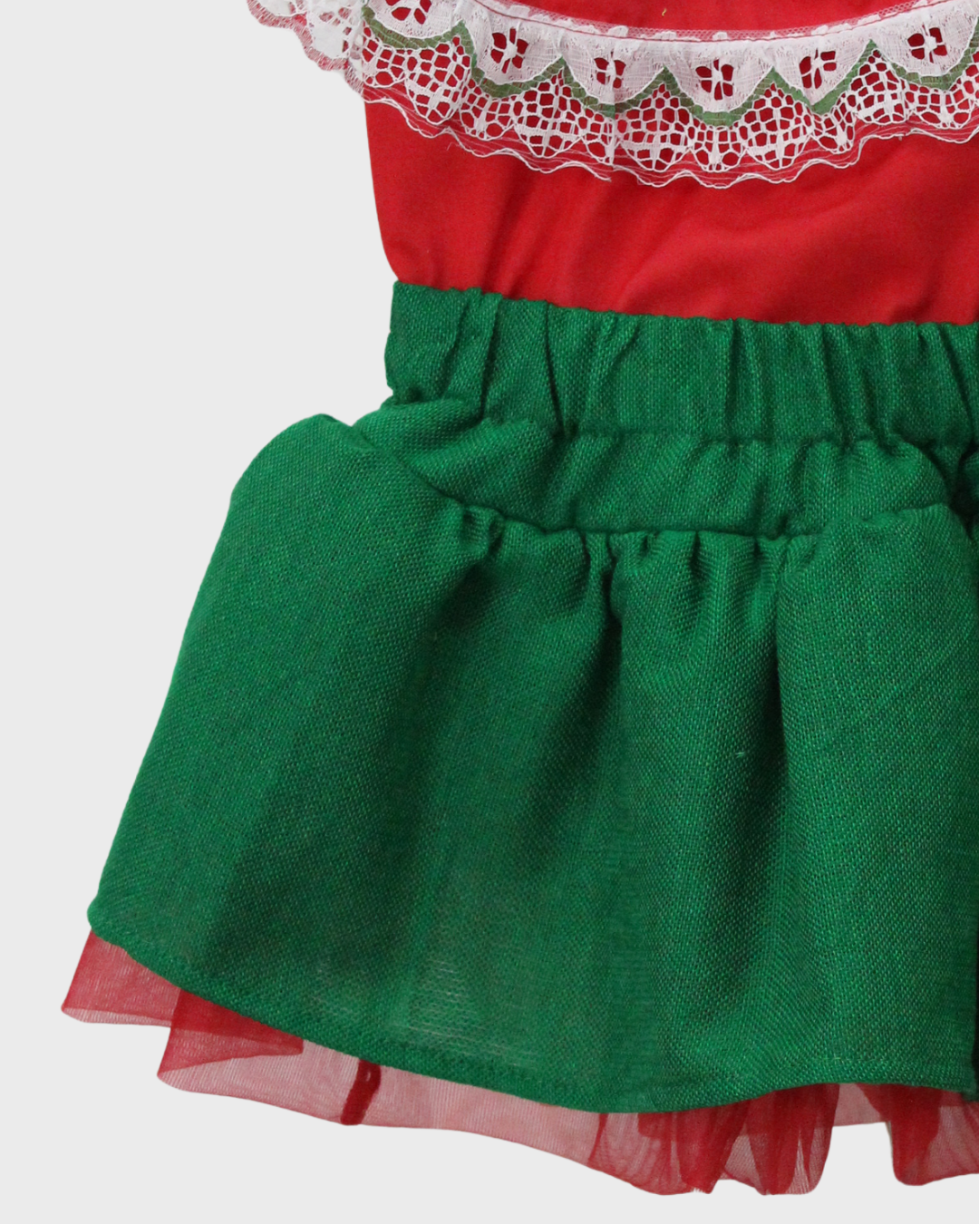Set Patrio Falda Tipo TuTu Cambaya Naranja y Blusa Campesina roja con olan encaje Blanco