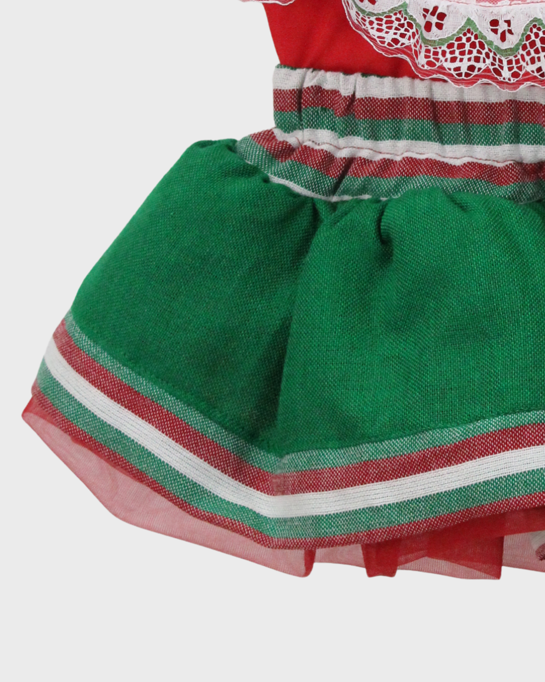 Set Patrio Falda Tipo TuTu Cambaya Naranja y Blusa Campesina rojacon olan encaje blanco