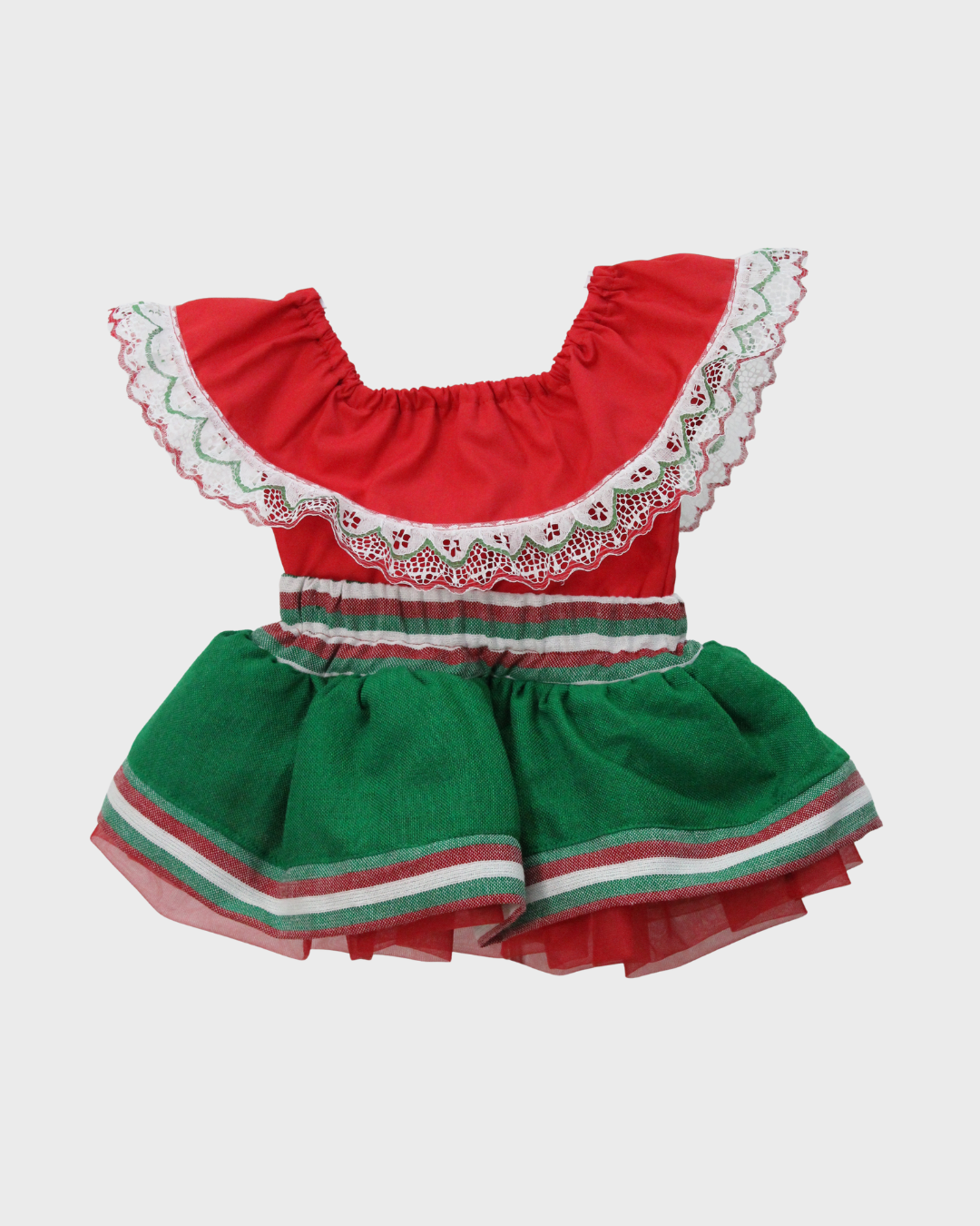 Set Patrio Falda Tipo TuTu Cambaya Naranja y Blusa Campesina rojacon olan encaje blanco