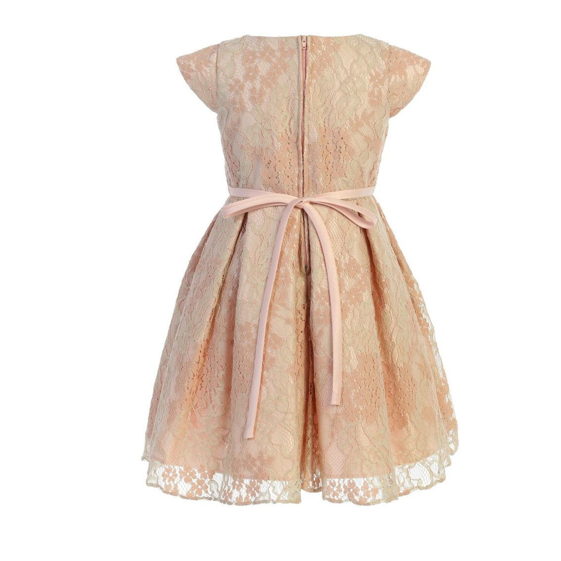 vestido blush guipur con prendedor de flor