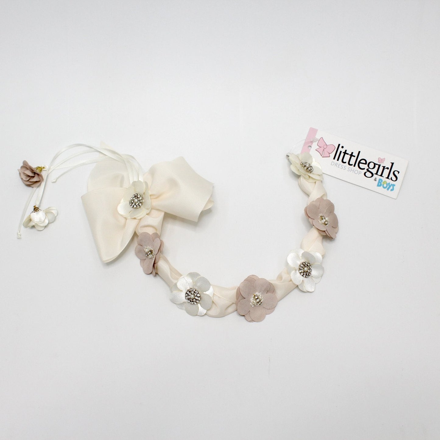 tocado tiara de tela 7 flores ivory beige