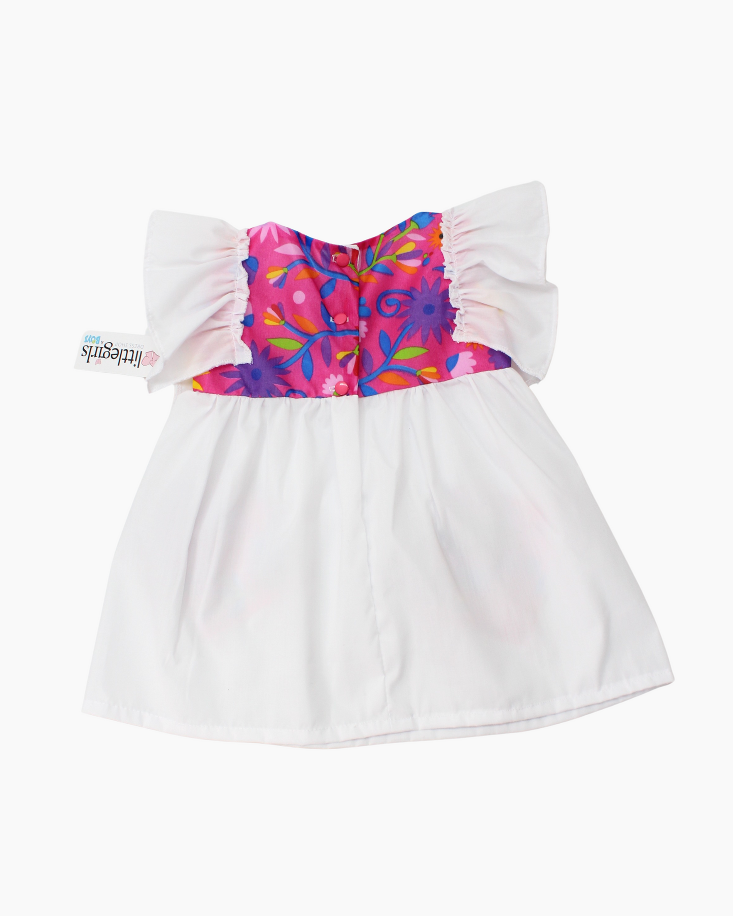 vestido patrio popelina blanco, peto flores colores