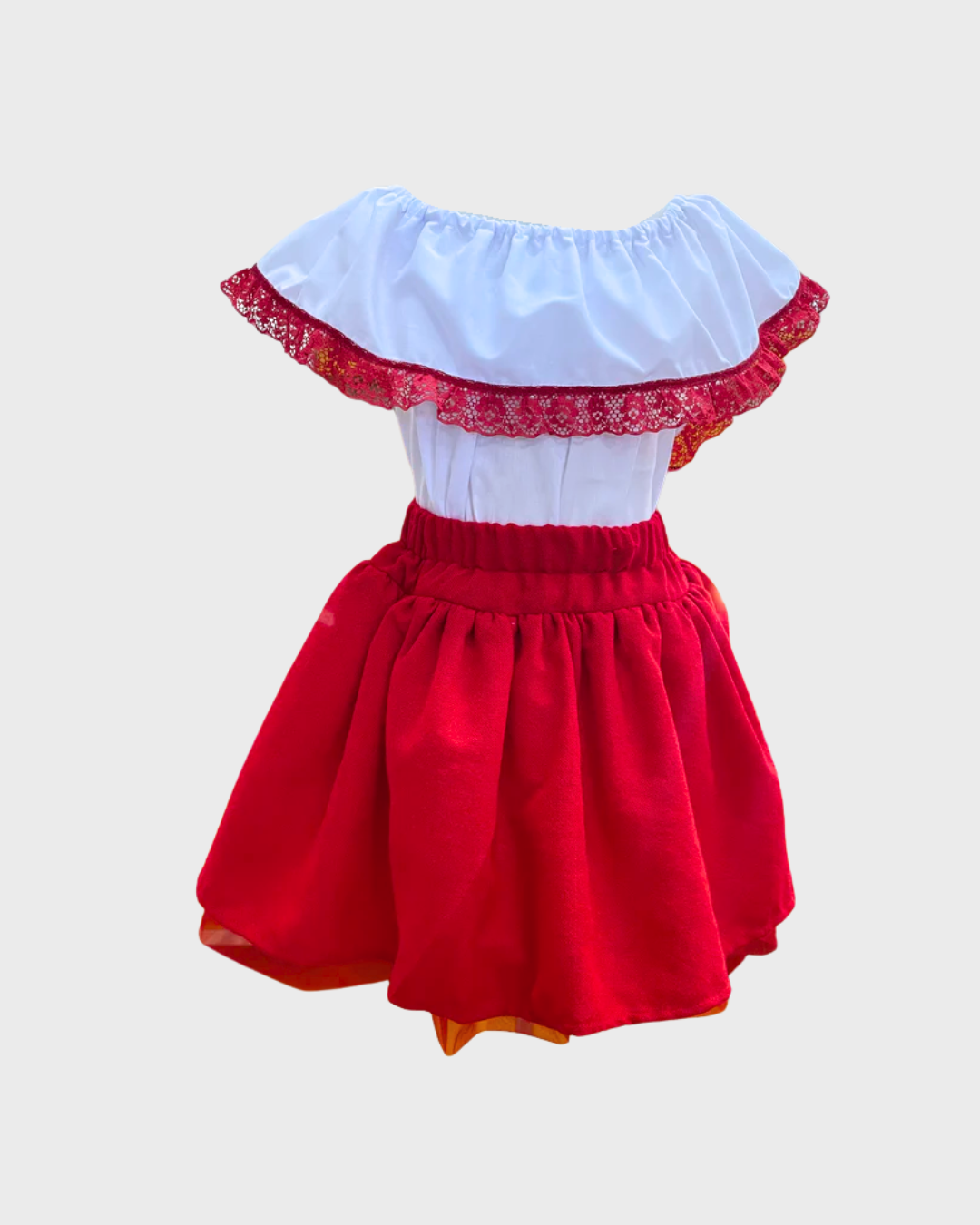 Set Patrio Falda Tipo TuTu Cambaya y Blusa Campesina Blanca con Encaje