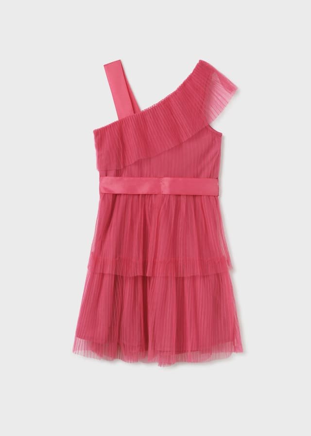 vestido asimétrico de tul con hilo metalizado para chica