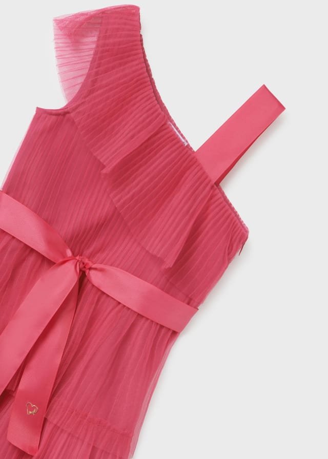 vestido asimétrico de tul con hilo metalizado para chica