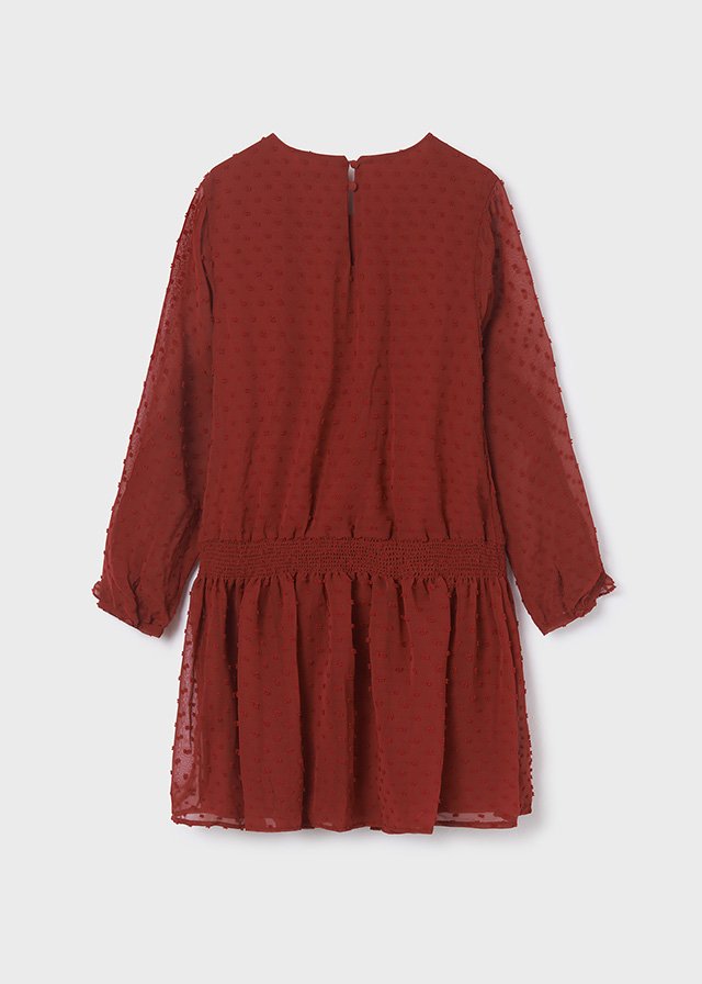 vestido granate plumeti con olan