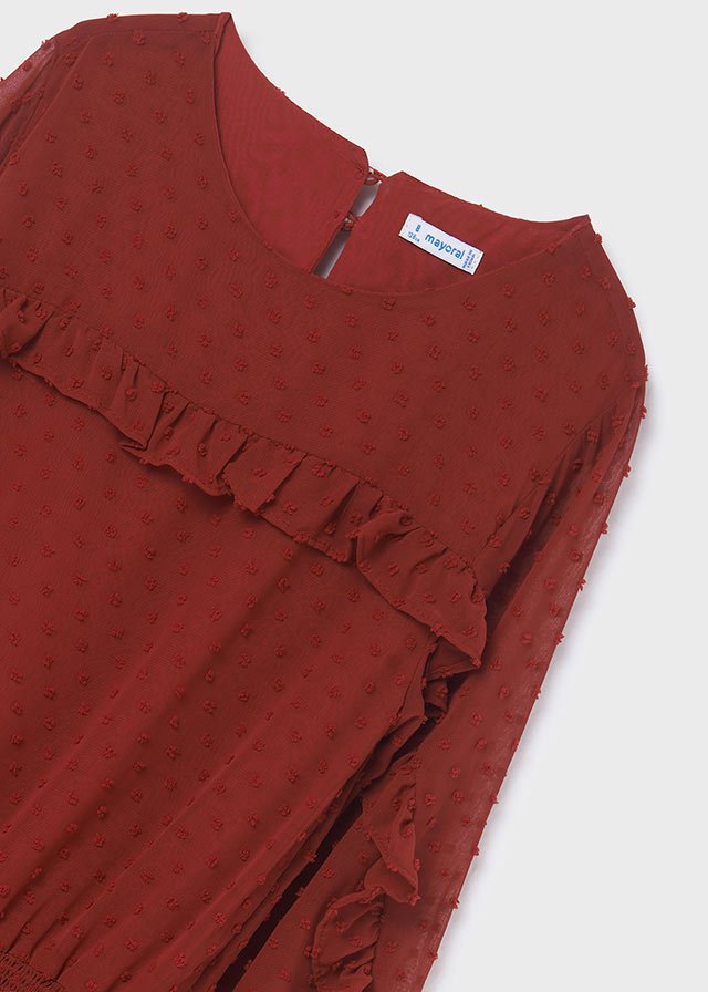 vestido granate plumeti con olan