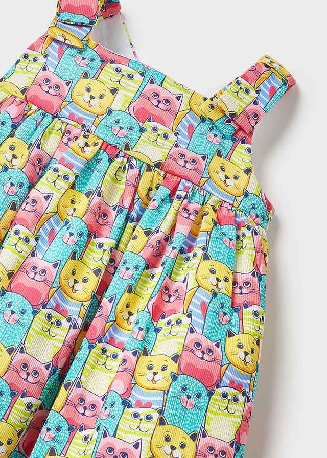 vestido aguamarina gatitos de colores. mayoral