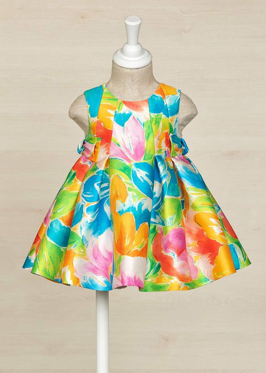 vestido de mikado con estampado de flores para bebé.