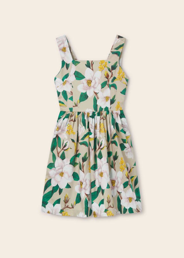 vestido satinado con estampado floral para chica