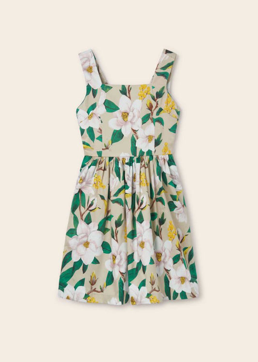 vestido satinado con estampado floral para chica