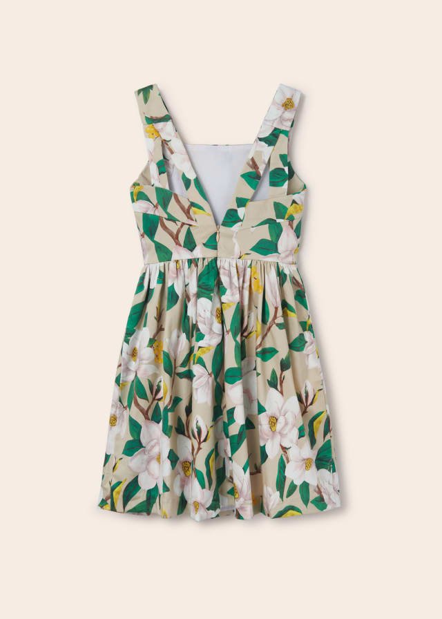 vestido satinado con estampado floral para chica